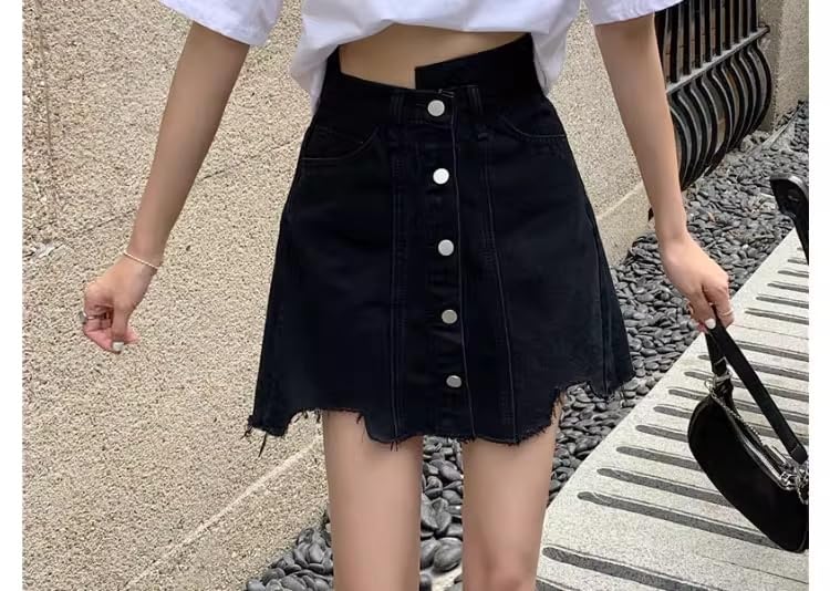 Black Denim Skirt for Women in Summer Waist Slimming Irregular Large Size Fat Design S1 Black8 XL