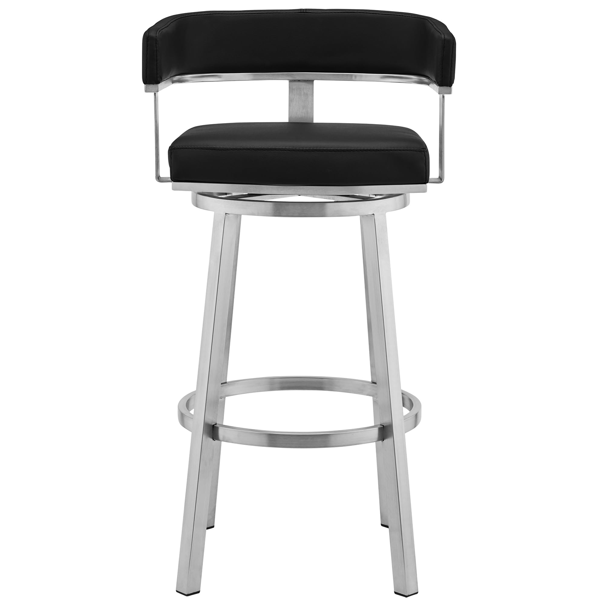 Armen Living Lorin 26" Black Faux Leather and Brushed Stainless Steel Swivel Bar Stool; NO HARDWARE
