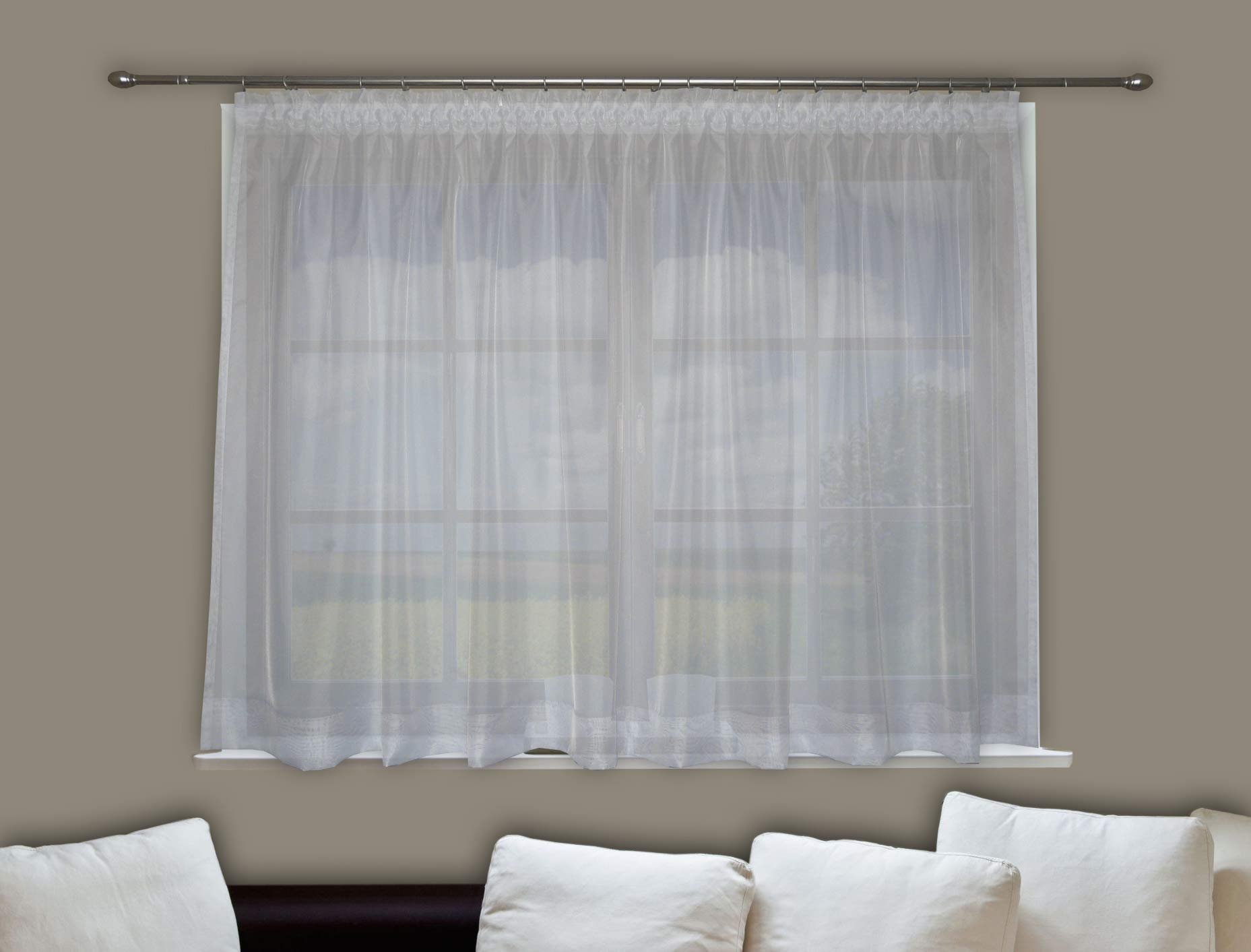 Schöne Fertiggardine Aus Voile & Gipüre – 150x400 Cm, Weiß, Mit Kräuselband | Für Fenster Bis 300 Cm | Moderner Store Für Küche & Wohnzimmer