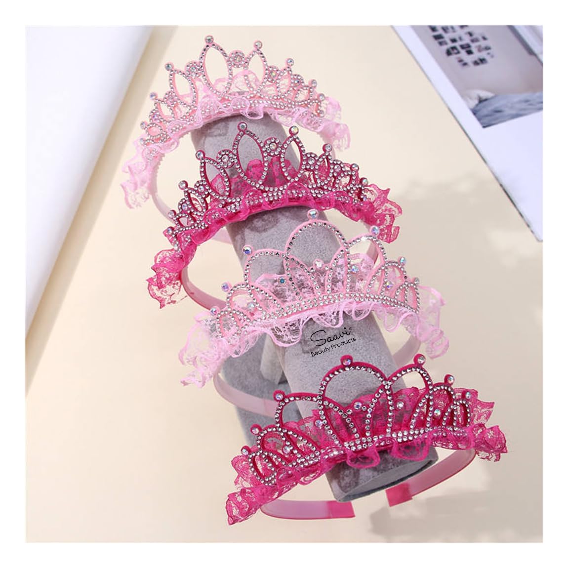 Saavi Princess Sweet Organza Crown Hairband | Sparkly Rhinestone Crown Party Hair Band for Girls, Kids & Women Hair Accessories (Pack of 6) (B0DGF5DQH1) Amazon Price History, Amazon Price Tracker