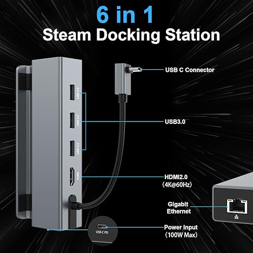 Miniatura 3 de Estación de acoplamiento para cubierta de vapor 4K a 60Hz HDMI 20 con Gigabit Ethernet 3 USB-A 30 puerto USB-C de carga de velocidad completa de