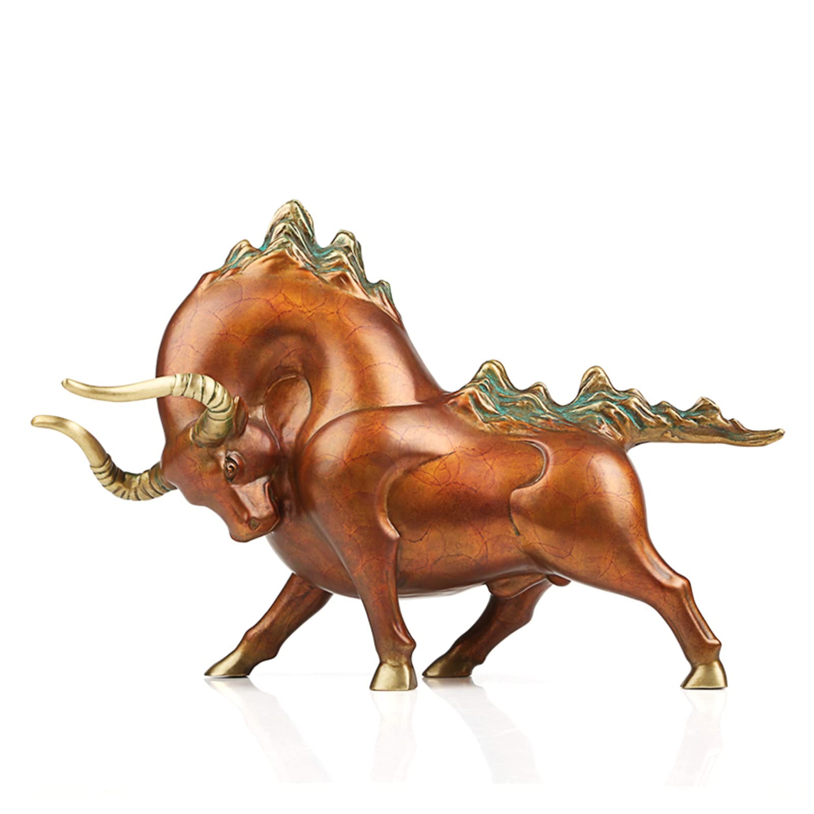 YNIYUJKL Feng Shui Buddha Statue Chinese Zodiac Animal Bull Ox Year Mascot Lucky Crafts Opening Gift Copper High Temperature Coloring Process Animal Decor Feng Shui Statue Desktop Deco,size_name-S