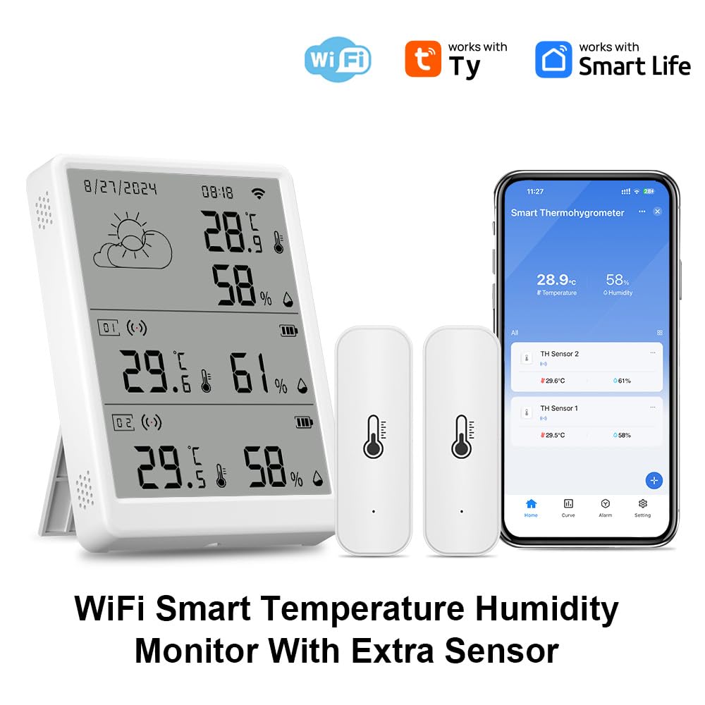Monitor WiFi Smart Temperation and Umidità, Sensore in Tempo Reale con Controllo delle App, Casa, Serra e Garage per Casa