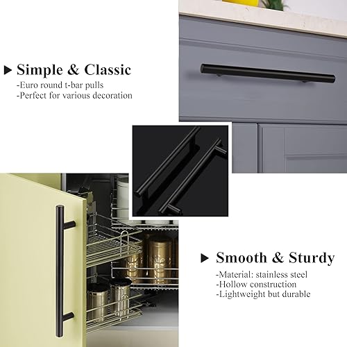 Miniatura 131 de Probrico - Paquete de 20 manijas planas negras modernas para cajones, manijas de cocina, armario europeo, tirador en T para tocador - Centros