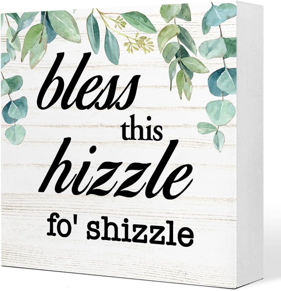 Bless This Hizzle Fo ' Shizzle Box Sign 7x7 Inch Farmhouse Decor