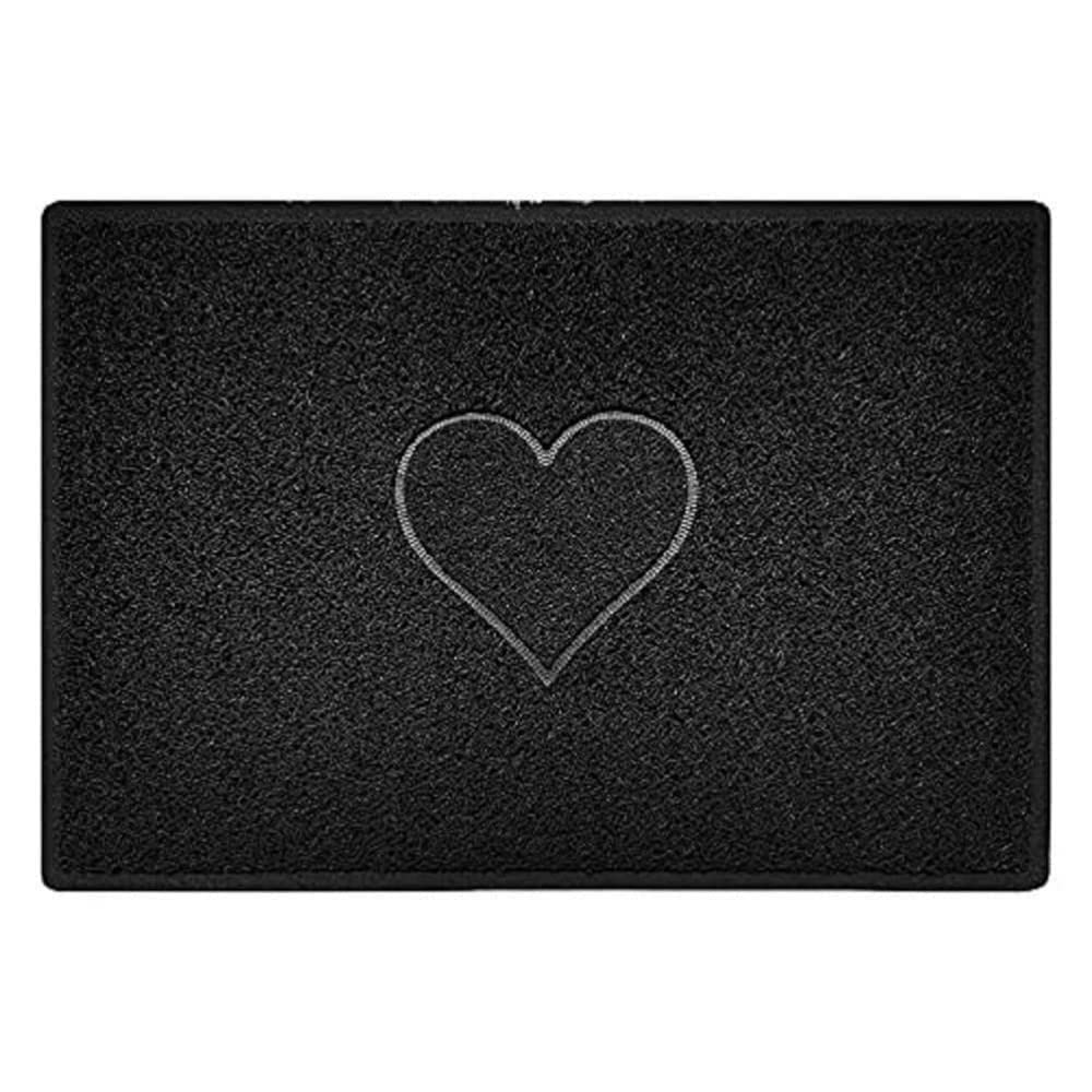 Nicoman Embossed PVC Spaghetti Pressed Heart Doormat - Black - 90cm x 60cm