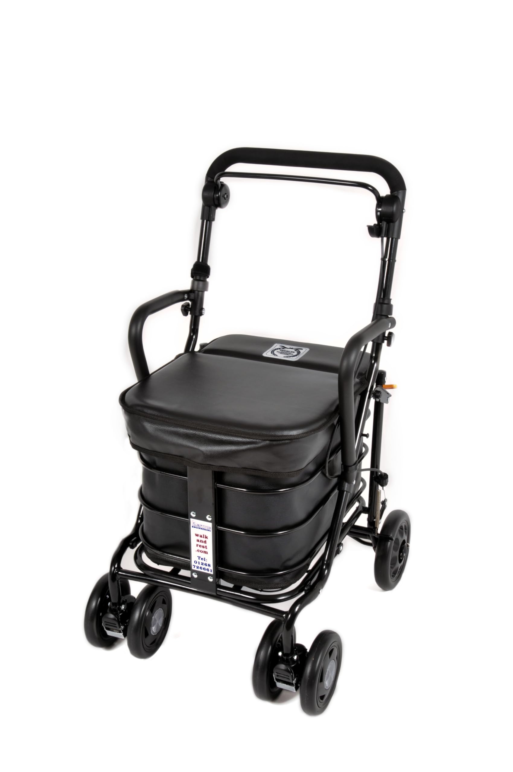 Prestige Walk and Rest Shopping Trolley with Seat & Armrest/Walking frame/Seated Mobility Trolley/Stroller/Walking Trolley (FULLY ASSEMBLED in UK READY TO USE!) BLACK EDITION (Black)