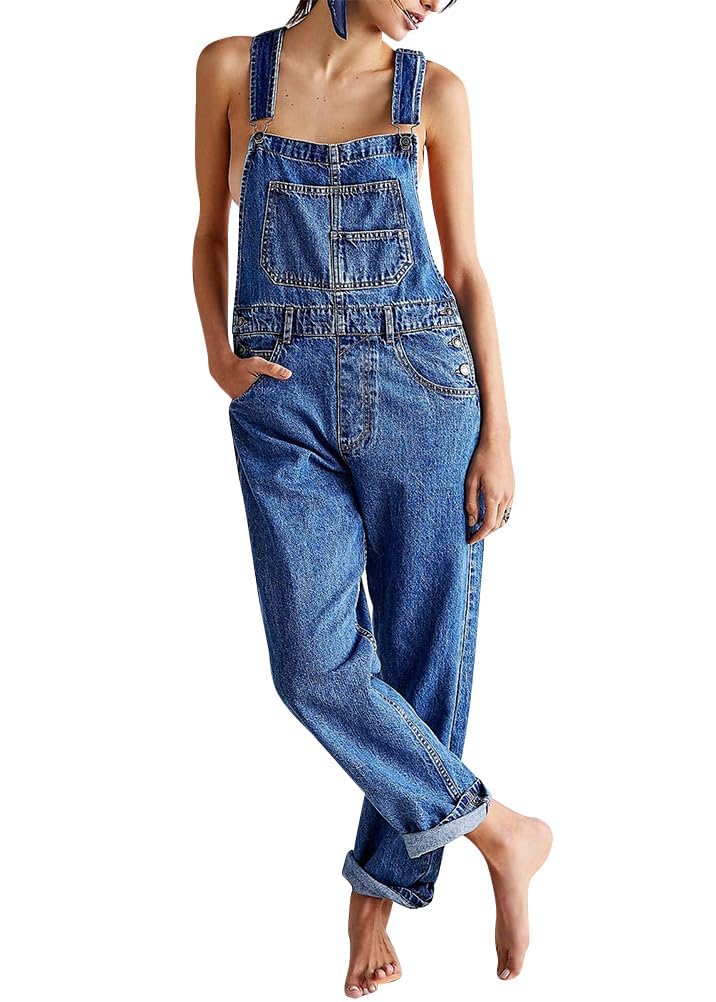 shownicer Femme Salopette en Jeans Combinaison Casual Jumpsuit Pantalon Casual Salopette à Bretelles en Denim avec Poches Oversize Décontractée Rompers
