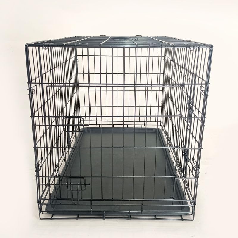 24-Inch Folding Metal Dog Crate for Small Breeds – Double Door, Removable Tray, and Carry Handle – Ideal for Indoor - Black