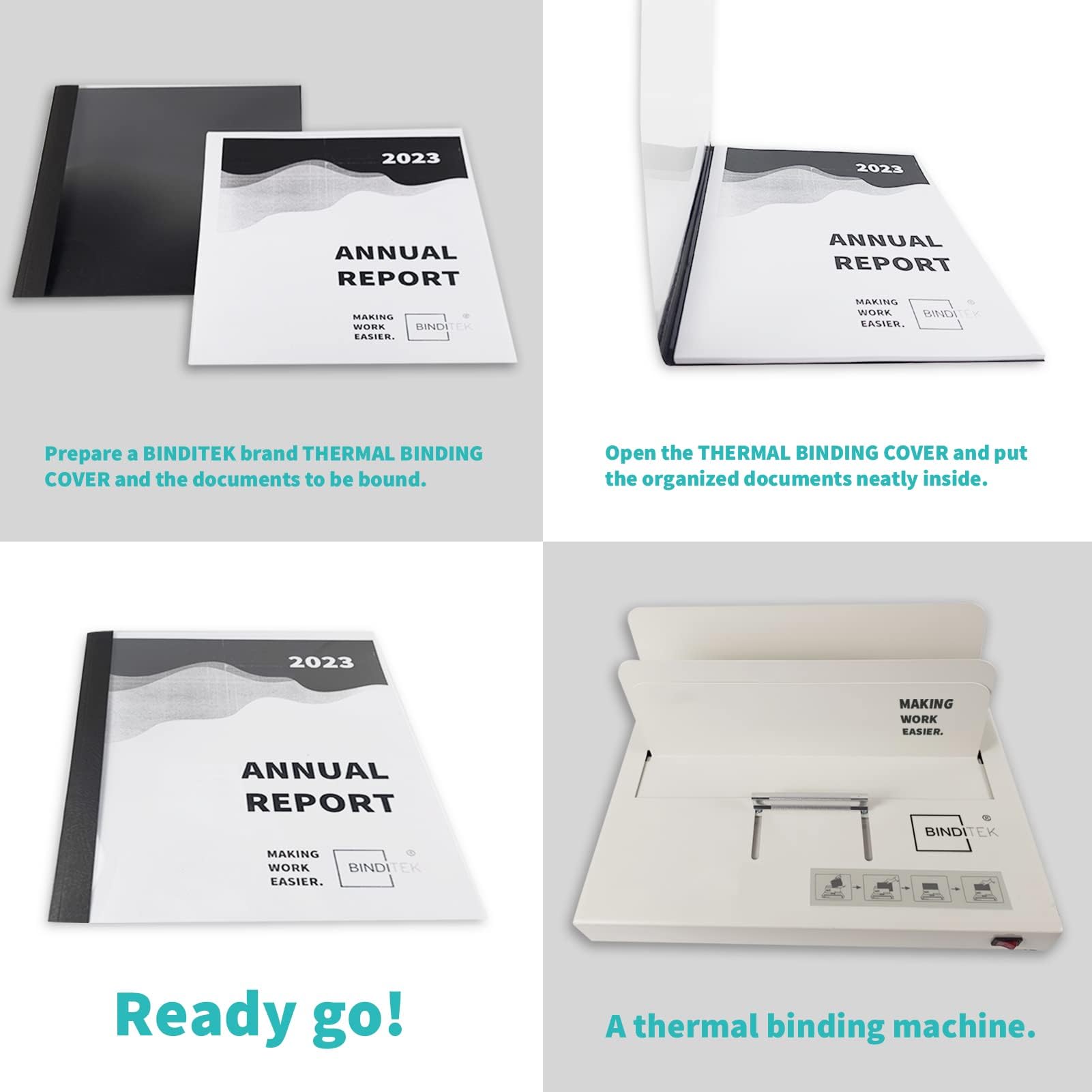 Binditek 20 Pack Thermal Binding Persentation Covers,1/16 Inch Spine Holds 15 Sheets, Ultra Clear Front Cover, Black Paper Back Cover,Letter Size