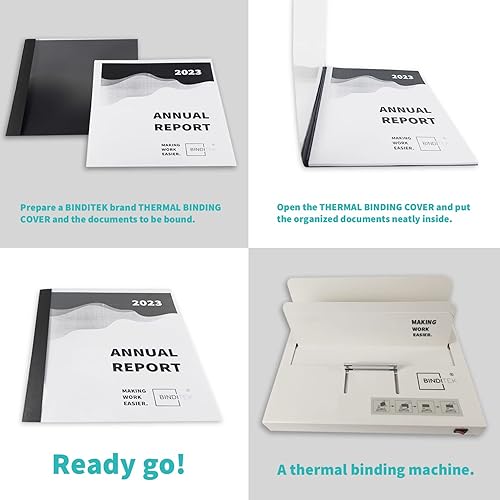 Miniatura 6 de Binditek Paquete de 10 cubiertas de presentación de encuadernación térmica, lomo de 1/16 pulgadas, capacidad para 15 hojas, cubierta frontal ultra
