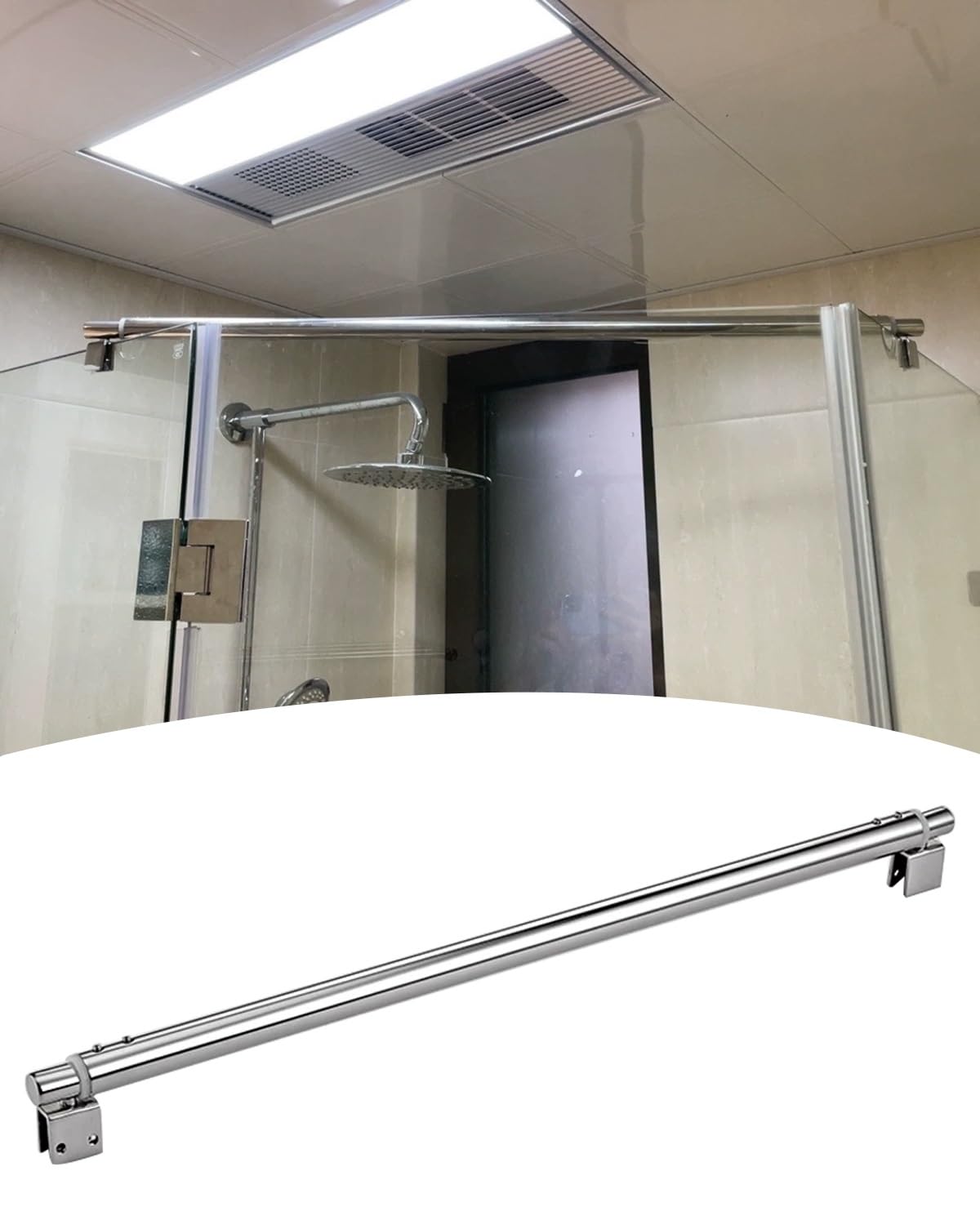 Elitix Style-C Frameless Shower Glass Support Bar Fits 8-12Mm Glass, Steel Glasses Stabilizer With 360° Swivel Clamp, Adjustable Shower Screen Brackets(,100-120Cm(39.4-47.2In))