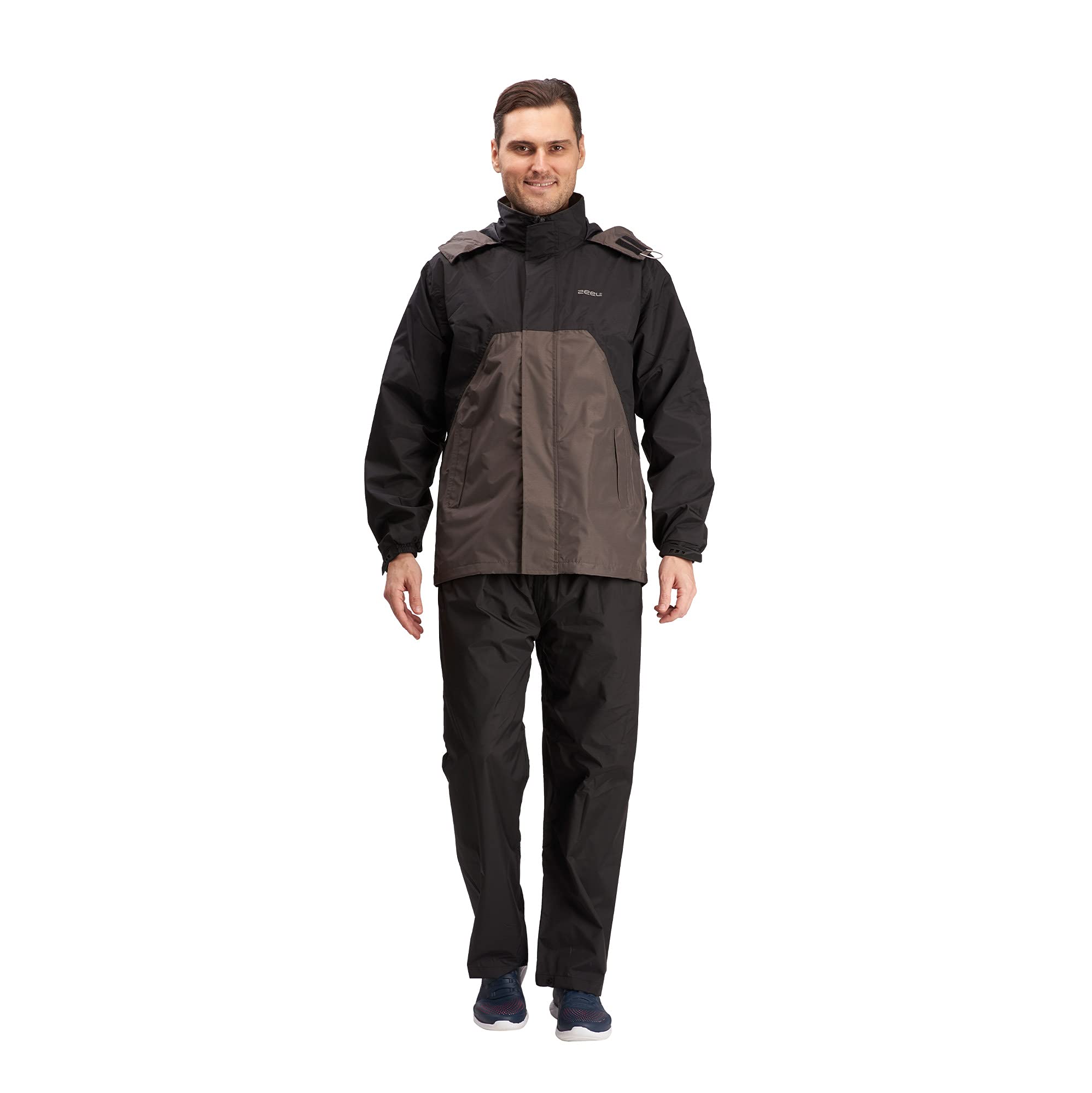 ZEELMens Raincoat with Adjustable Hood |Raincoat for Men | Waterproof Polyester Jacket Pant and Carrying Pouch | JS802SPL | Black | XXL