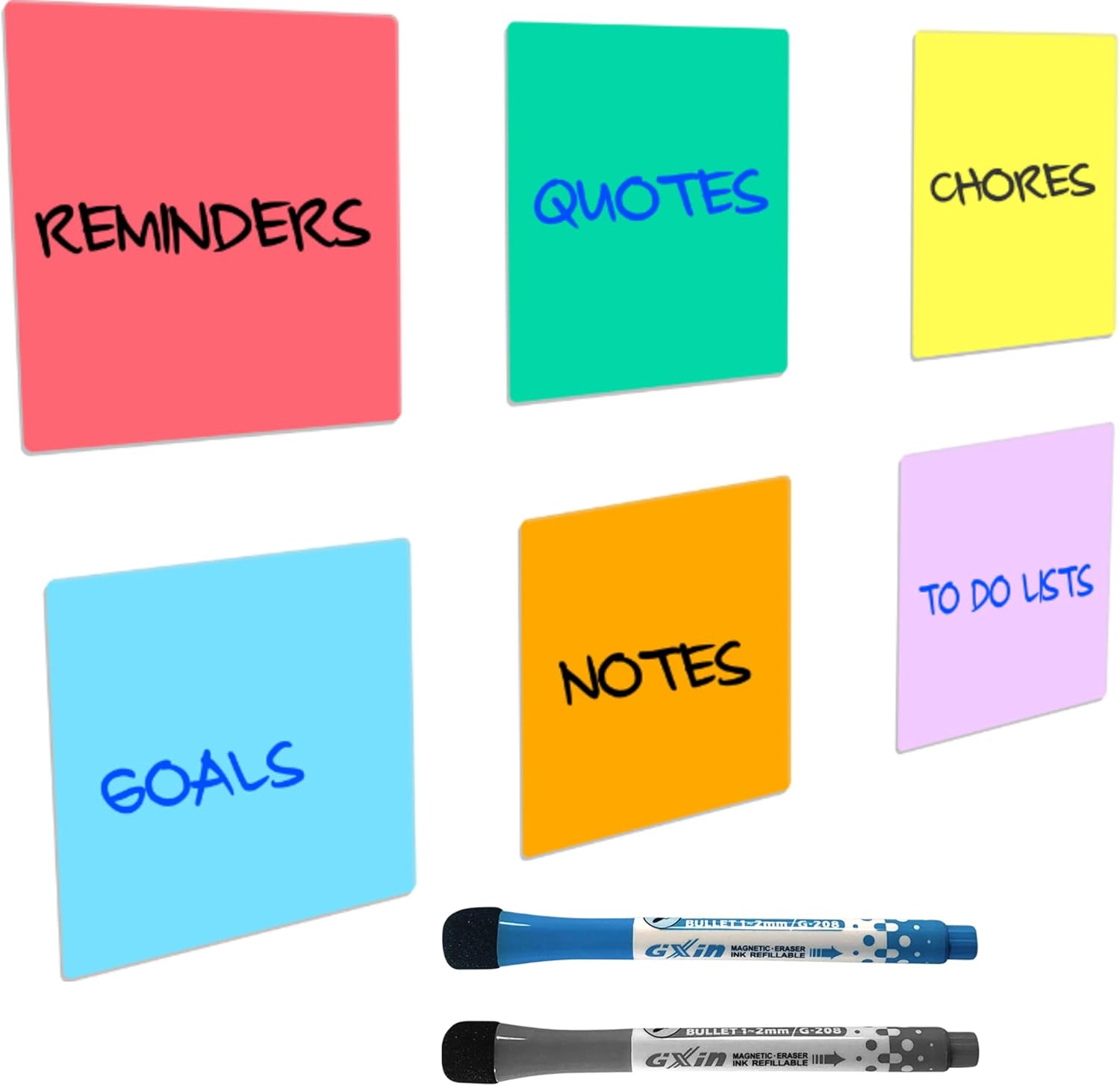 Dry Erase Sticky Notes, Reusable 6-Pack (4x4”) – Mini Whiteboard Stickers with 2 Magnetic Fine-Tip Markers – Removable, No Residue – for Fridge, Office, Classroom & Home