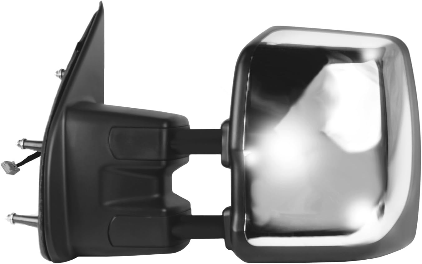 Fit System 68124N Driver Side Towing Mirror for Nissan NV 1500, 2500, 3500, extendable, Textured Black w/Chrome Cover, Dual Lens, Foldaway, Heated Power