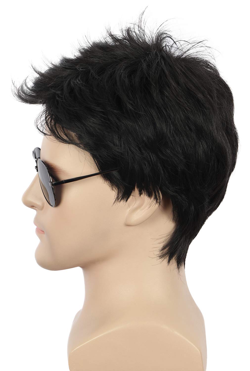 Yuehong Men Short Black Wig Film Cosplay Costume Hair Heat Resistant Synthetic Fibers Durable Breathable Wig - Image 4