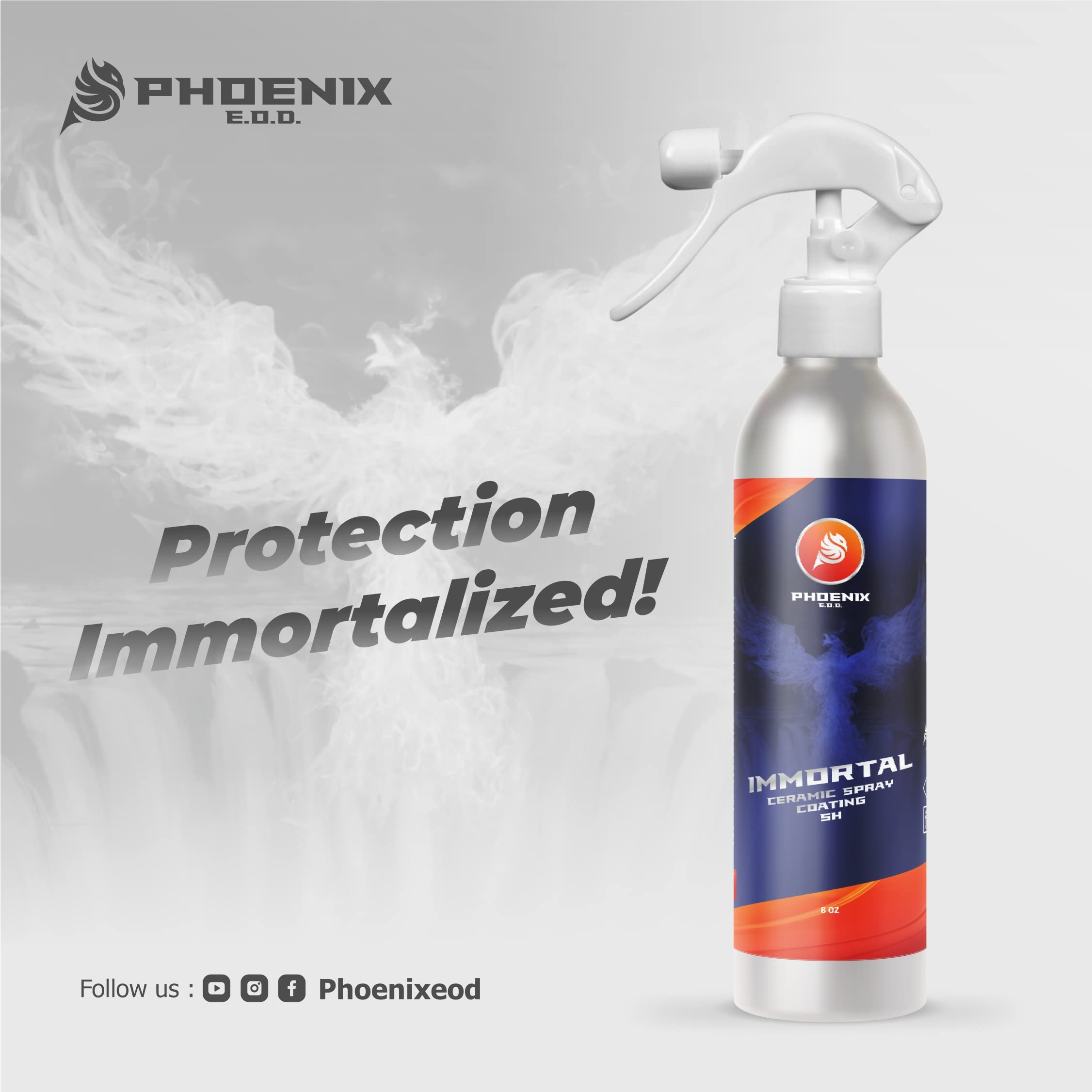 Phoenix E.O.D - Immortal Ceramic Spray Coating - 8oz - 5H hardness - easy spray on - wipe off TRUE ceramic coating - Easy-To-Use - Stronger Than Wax - For Car, RV, Truck
