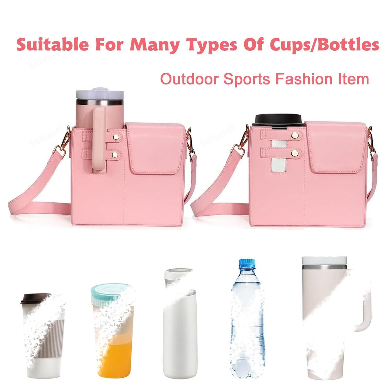 Outdoor Crossbody Water Bottle Bag - Compatible With Stanley Cup, Adjustable Strap, Includes Coin Purse & Keychain - View #9