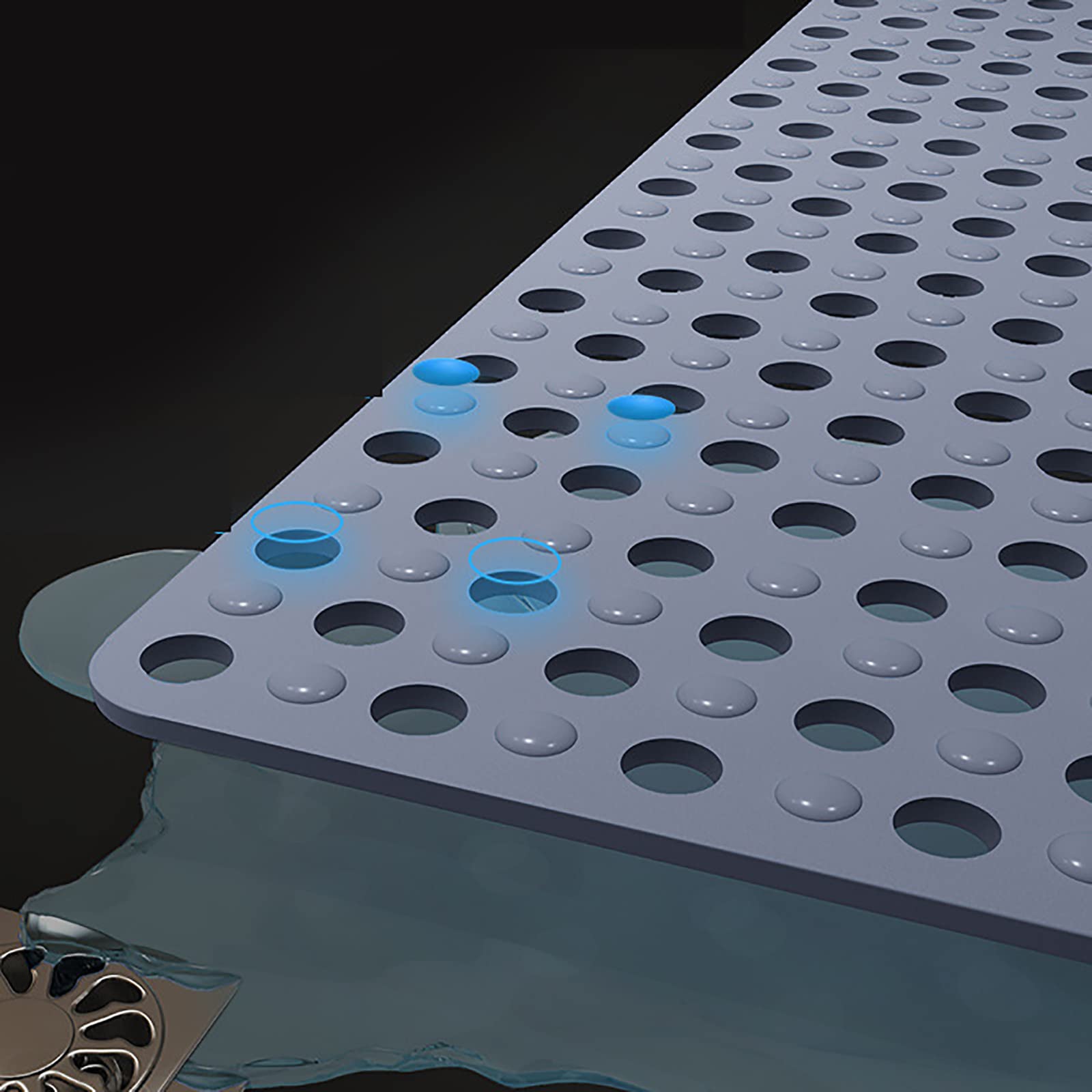 Tapis de bain antidérapant extra long en TPE lavable en machine avec ventouses antidérapantes et trous de drainage 57 x 86 cm