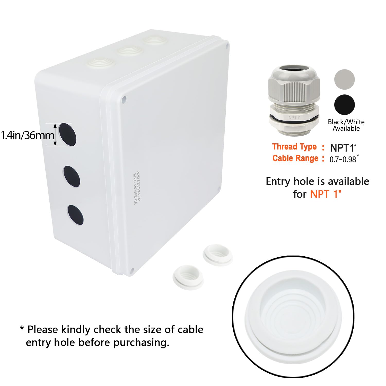 LeMotech Abzweigdose, ABS-Kunststoff, IP65, wasserdicht und staubdicht, Universal-Elektrogehäuse, Projektbox für Außen- und Innenbereich, 300 x 300 x 150 mm