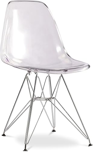 Miniatura 3 de Sillas de comedor Tower de plástico y acero cromado de 17 pulgadas en transparente (juego de 2)
