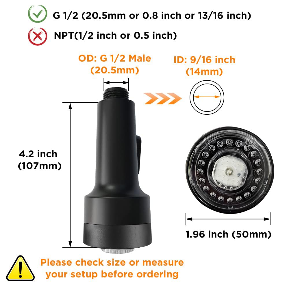 LED Kitchen Faucet Spray Head Replacement - G1/2 Pull Down Nozzle With Light, 2 Spray Modes, Brushed Nickel