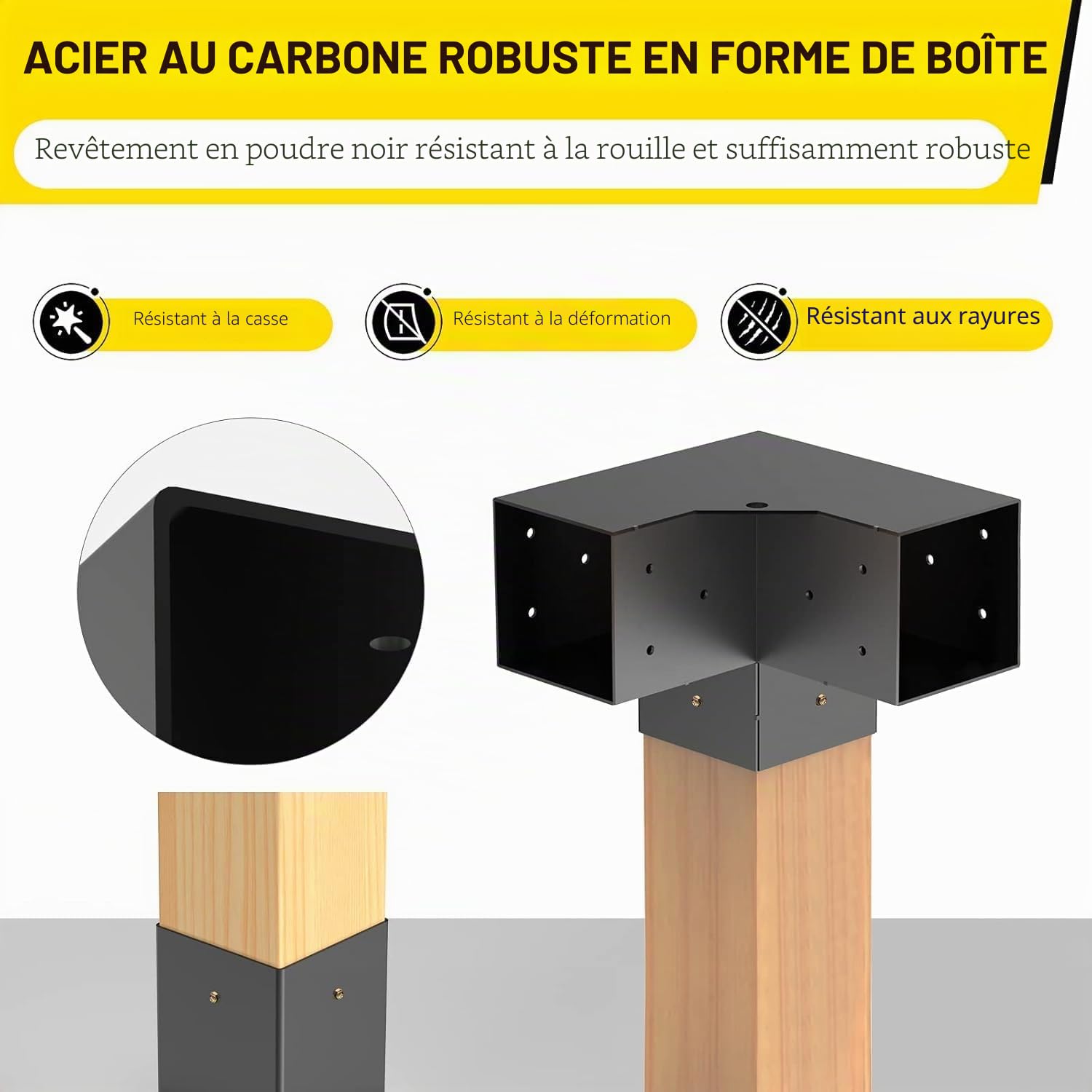 Kit Supports de Pergola 100mmx100mm Support de Poteau Bois de Menuiserie 4 Supports d' Angle à 3 Voies Base de Poutres Quincaillerie Bricolage pour Tonnelles, Pergolas de Terrasse, Cabanes