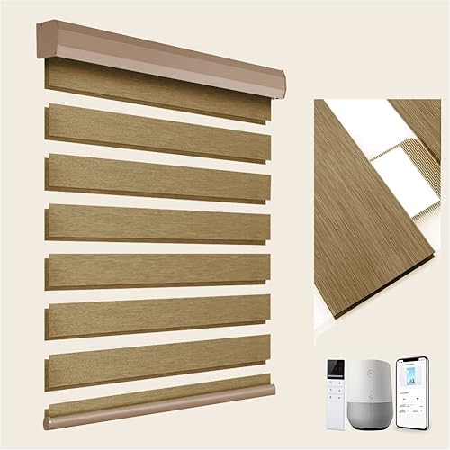 TIPIACE Persianas motorizadas con cable duro, control remoto, bloqueo de luz de doble capa, 90% de tela, persianas enrollables para ventana en casa,