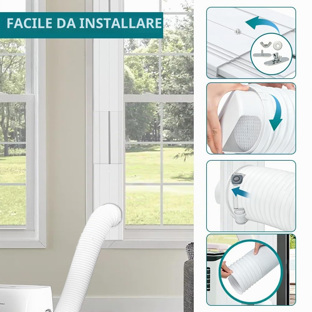 Kit Finestra Condizionatore Portatile, 6 Pezzi Condizionatore d'aria portatile Windows Vent Kit, Condizionatore Portatile Kit Finestra con Diametro di 15 cm, 43–225 cm (17–88.6 Pollici)