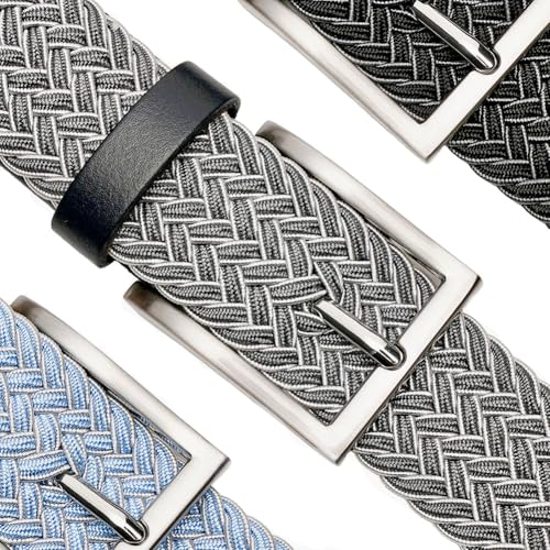 Image of Men's Stretch Braided Elastic Woven Canvas Golf Belt, multicolor,1 3 /8 inch