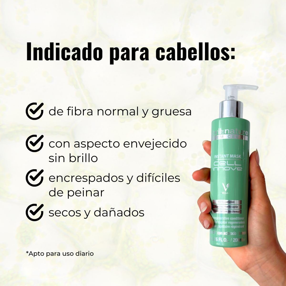 abril et nature - Cell Innove Hair Mask - For All Hair Types - Hydrates, Rejuvenates, and Regenerates - Professional Treatment with Plant Stem Cells - Healthy and Strong Appearance - 200 ml - Image 6