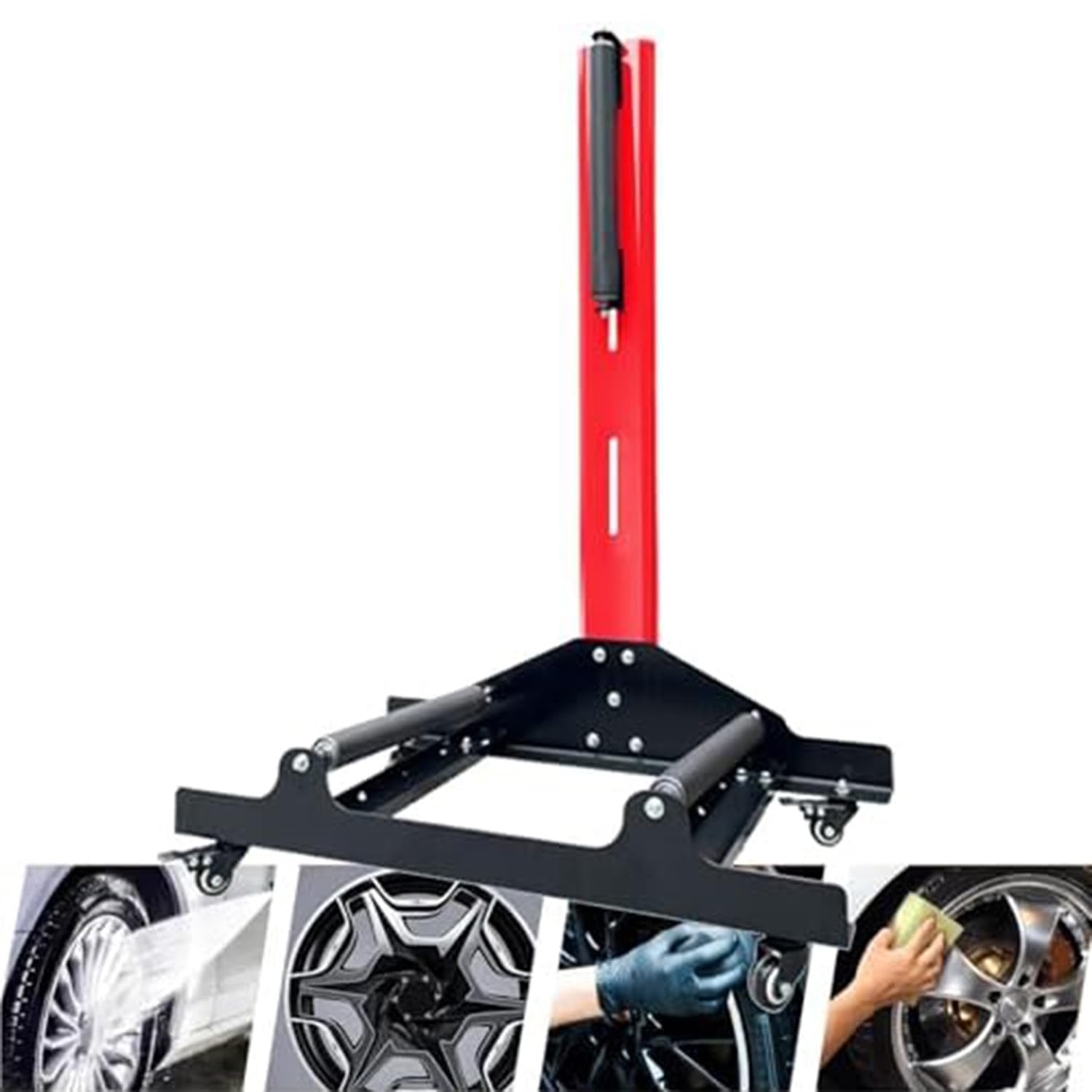 XNXYSMKJ Heavy-Duty Rolling Wheel Detailing Stand for Professional Tire and Rim Cleaning,improving Work Efficiency (Red 100cm)