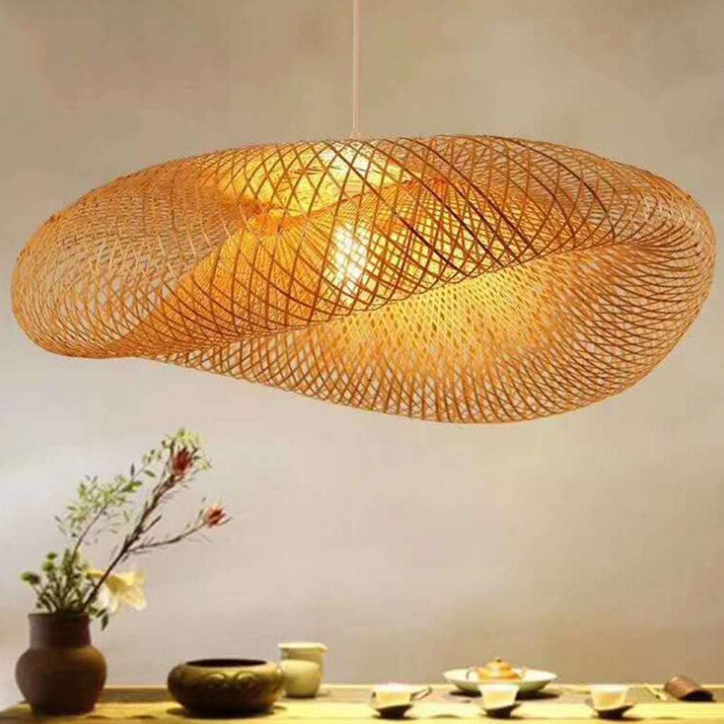 Suspension bambou tissé vintage E27 idéale pour éclairer votre salon