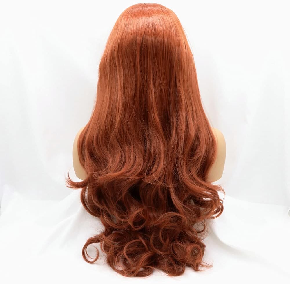 Xiweiya Wig 350# Ash Copper Red Wig Synthetic lace front Wig Long Body Wavy with Heat Resistant Fiber Drag Queen Red Brown Little Mermaid Hair Replacement Wig 24 inch - Image 4