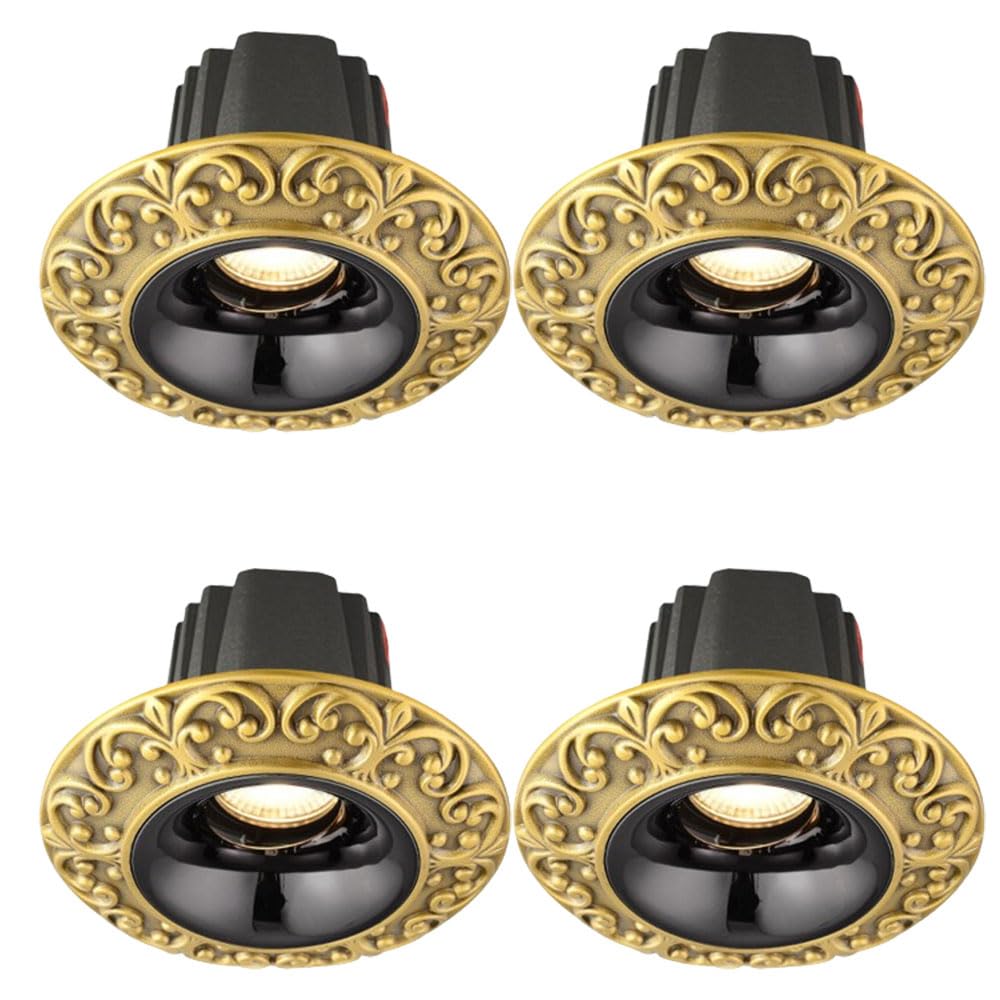 JKJZSALJ Down Lights Indoor Ceiling Recessed Light Led Rotatable Recessed Ceiling Lamp Set Of 4,Eye Lights 8W Brass Dimmable Led Cob Led Adjustable Gimbal Retrofit Spotlight,Dark