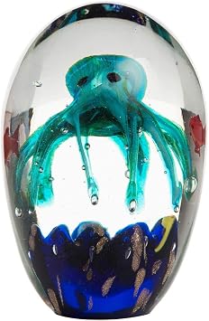 Beachcombers 5.1" Glass Octopus and Fish Paper Weight Blue