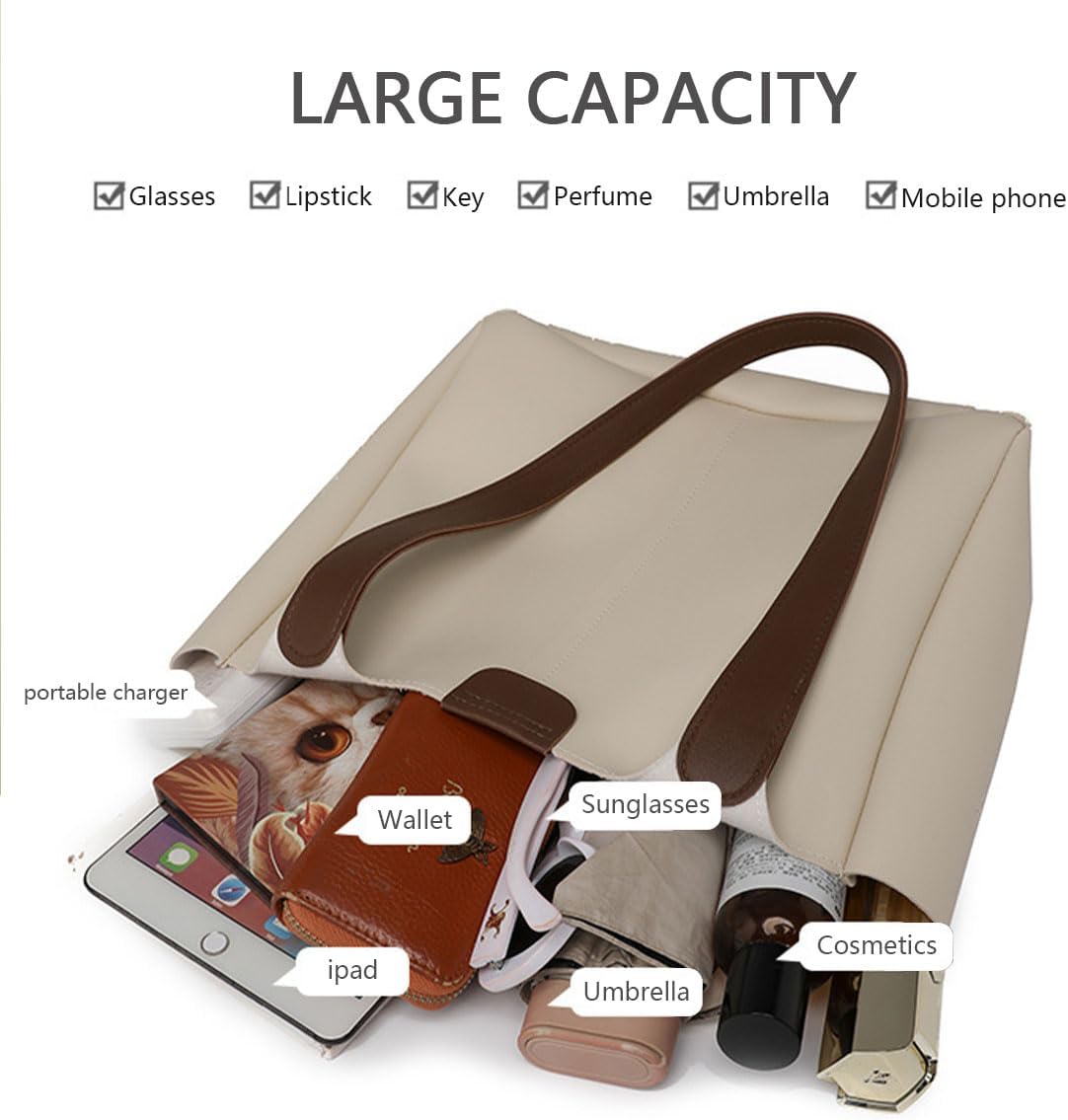 Women PU Leather Hobo Tote Bag+Shoulder Bag with Embroidered Shoulder Strap, Designer Color-blocking Crossbody Purse