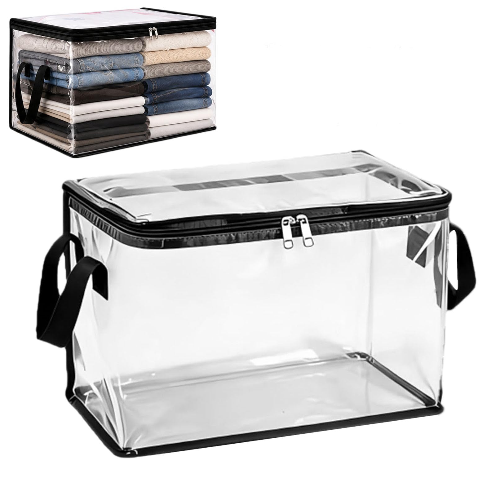 Large Heavy-Duty Thick Plastic Clear Storage Bag for Clothes, Moving & Storage, Massive Capacity Stackable Foldable Clear Moving Totes with Reinforced Handles & Zipper (1pcs)