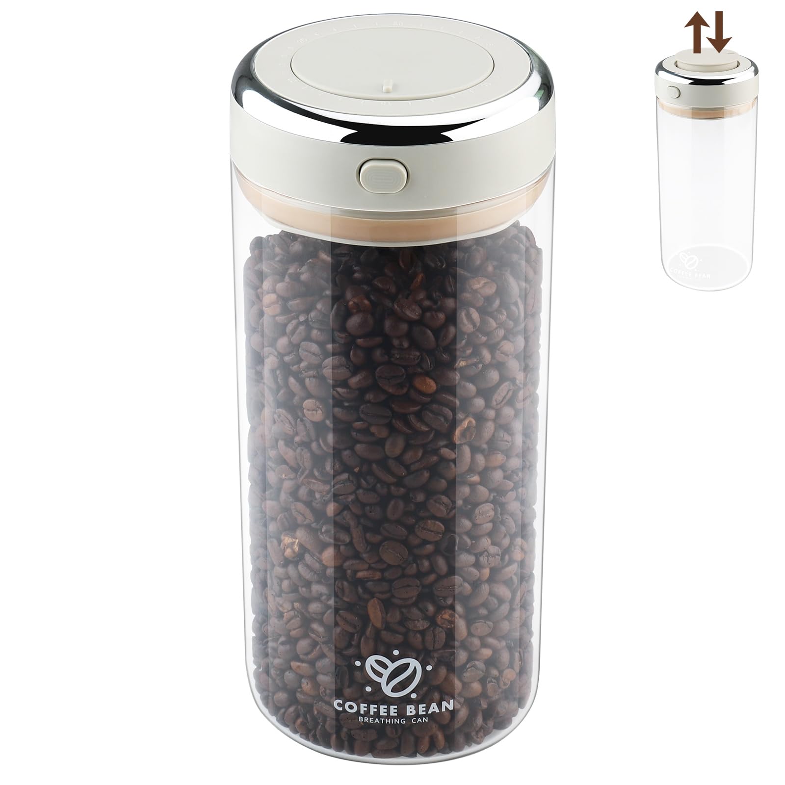 Puszka na kawę, hermetyczna, 1700 ml, próżniowy pojemnik na kawę, z wysokiej jakości szkła, na ziarna kawy, w proszku, herbaty, orzechów, do przechowywania kawy, dla rodziny, biura, kawiarni