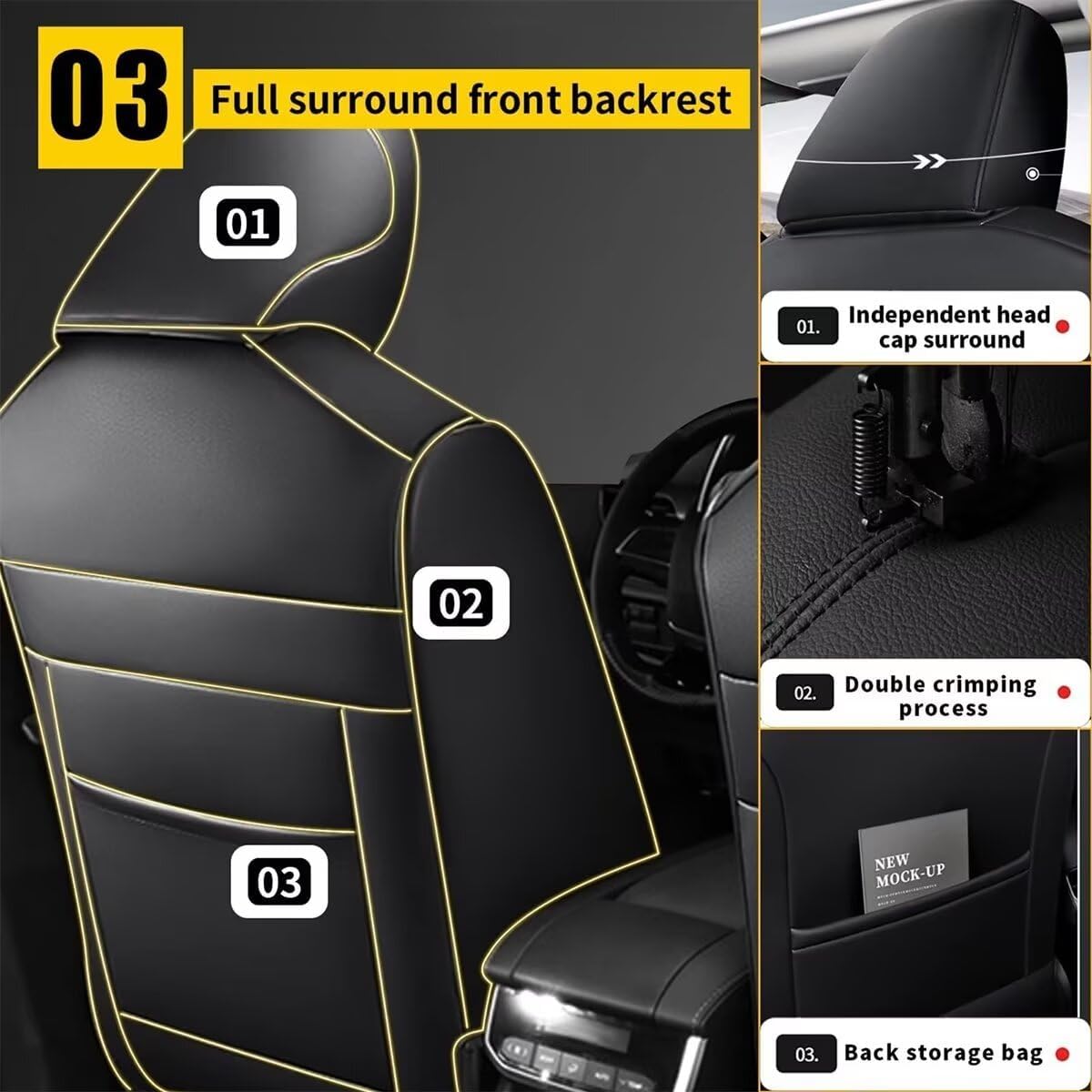 YORKNEIC Car Seat Covers 5 Seats Set for Infiniti Q50 2014-2025 2026 Waterproof Faux Leather Full Coverage Set Car Seat Cushions Protector Compatible Airbag (2 Row 5 Seat, Black)