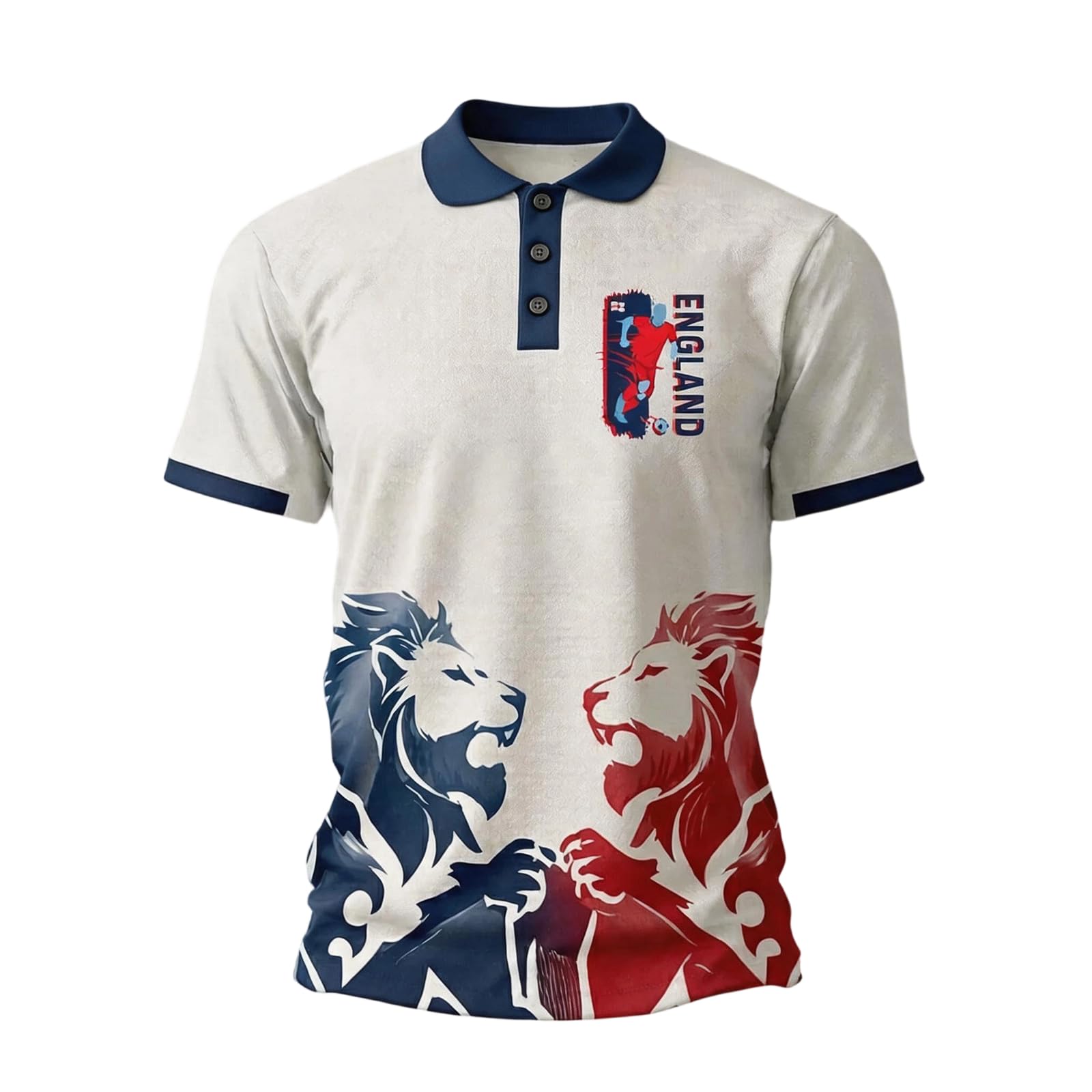 XOLTOAN Men’s England Football Shirt 2026 with Lion Print Collared Short Sleeve Polo Shirt for Supporters of Football Casual National Flag Print Button Down Collar Top Outdoor Sports Shirts 13#Red L — image 1