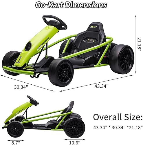 Miniatura 6 de Go Kart de 24 V para niños de 8 a 12 años, 300 W x 2 motores extra potentes, batería grande de 9 Ah de 8 MPH de alta velocidad con música, bocina,