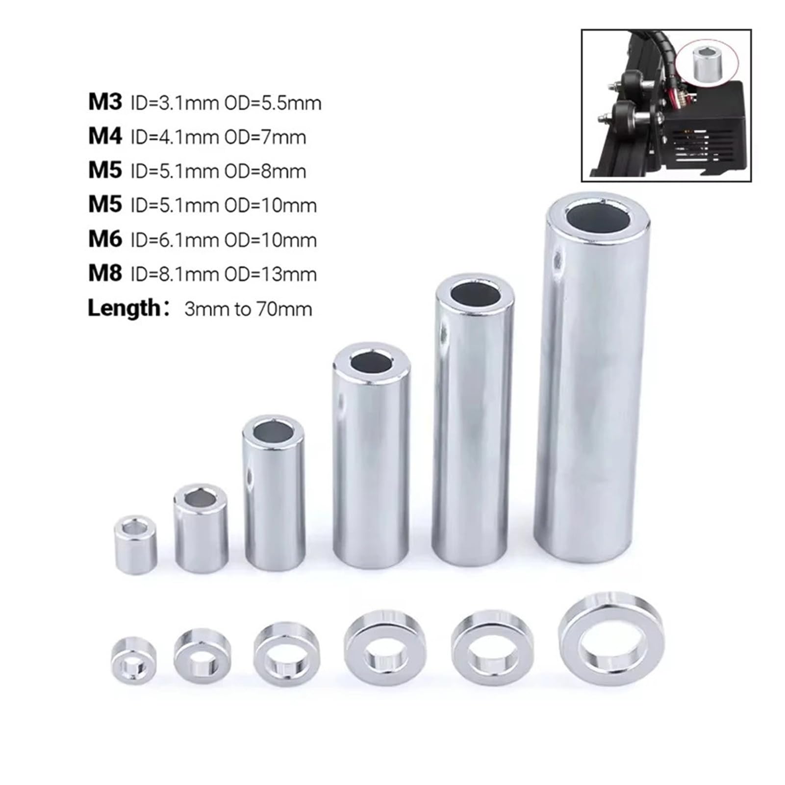10 szt. Aluminiowe okrągłe podkładki dystansowe - M3 M4 M5 M6 M8 Podkładka płaska Tuleja Uszczelka Dystans dystansowy (długości od 3 mm do 70 mm)(M8xL40mm)
