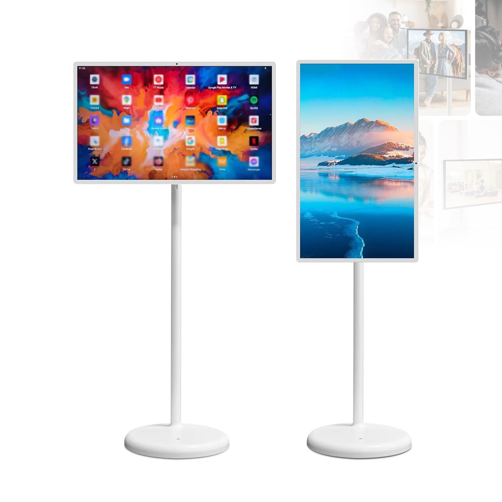 WANGYYDS 27/32 Pulgadas Pantalla Inteligente Portátil,Tv Inalámbrica Con Pantalla Táctil Sobre Ruedas，Monitor Giratorio 1080p/4k Pantalla Táctil Móvil，7800/15000 mah Batería,8+128GB 32IN-8+128GB(4K)