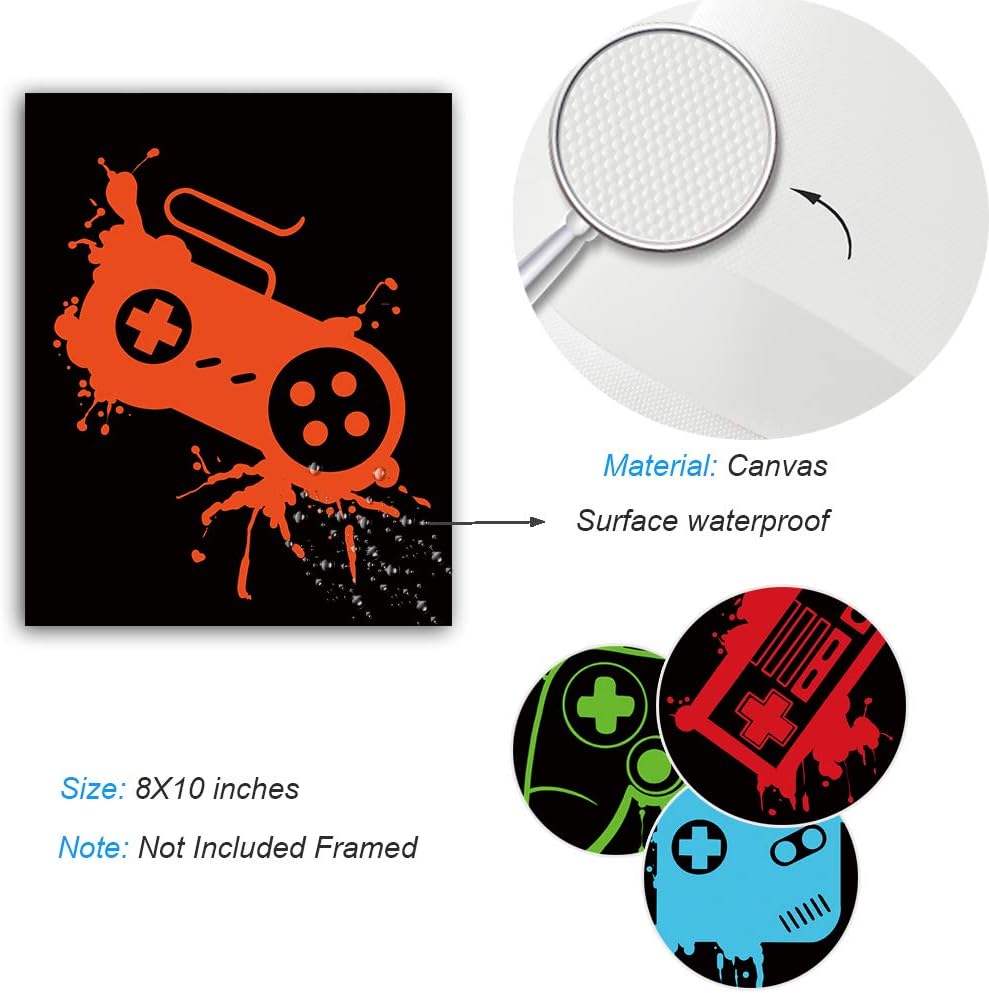 XUN Video Game Art Print-Colorful Gaming Themed Canvas Wall Art (8"x10"x4pieces, Unframed)-Perfect for Kids Boy Bedroom Decoration