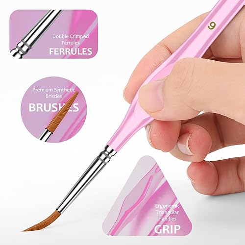 Miniatura 8 de Pinceles de pintura en miniatura, 10 pinceles de punta redonda, juego de pinceles de pintura de microdetalle, mango triangular, pinceles de arte,