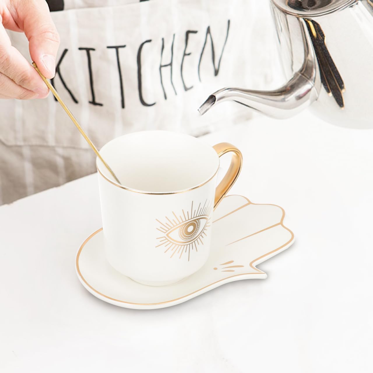 Hemoton Turkish Blue Eye Coffee Cup with Saucer Set, 6.7 OZ Ceramic Evil Eye Drinking Cup Symbol of Protection Amulet Tea Milk Water Mug - Image 9