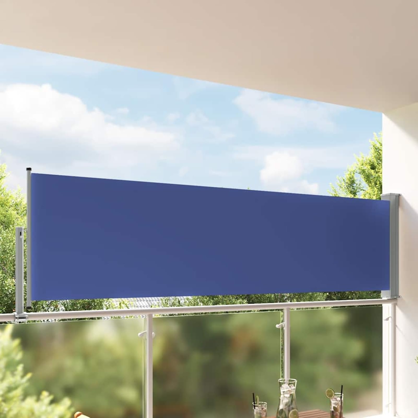 Homgoday Tenda Laterale Retrattile per Patio 100x300 cm Blu, Tenda da Esterno per Privacy, Balcone Tenda Sole Tenda a per Soletenda Giardino