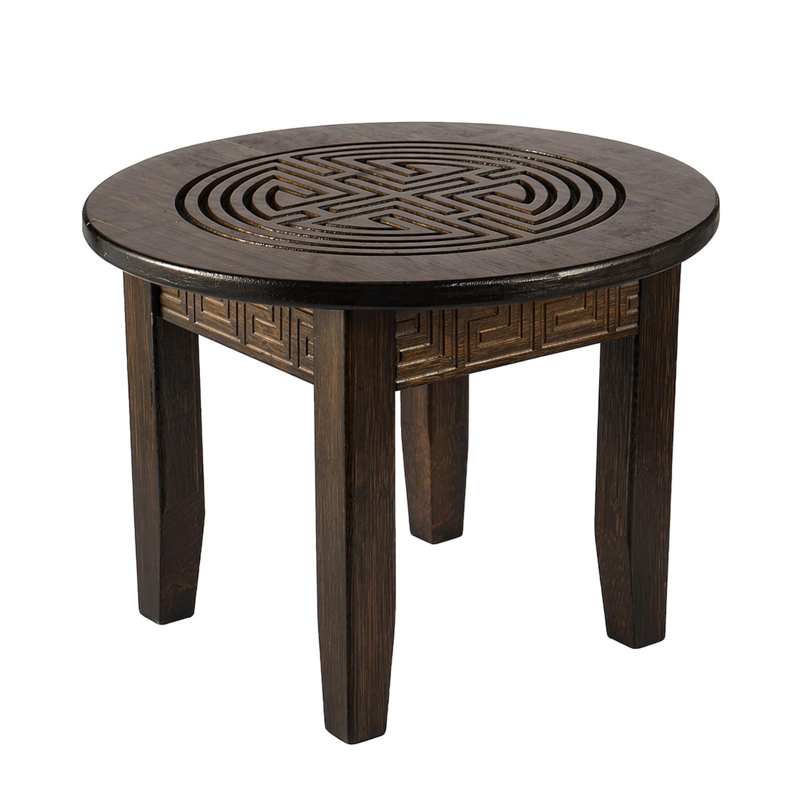 BREEZENEST Chinoiserie Garden Stool Round Wooden Step Stool for Adults Vintage Small Foot Rest End Table Accent Side Table Plant Stand for Living Room Bedroom Bathroom Balcony Patio Décor