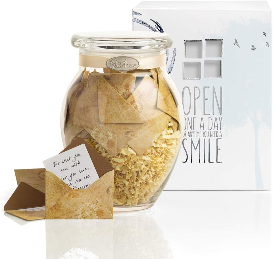KindNotes Glass Keepsake Gift Jar with Inspirational Messages - Vintage Letters